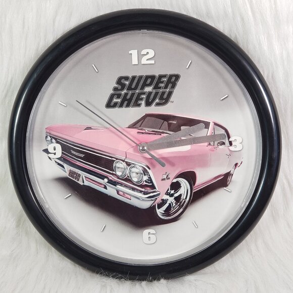 Vintage 1966 Chevelle Super Chevy Collectable Wall Clock pink black - Picture 1 of 5